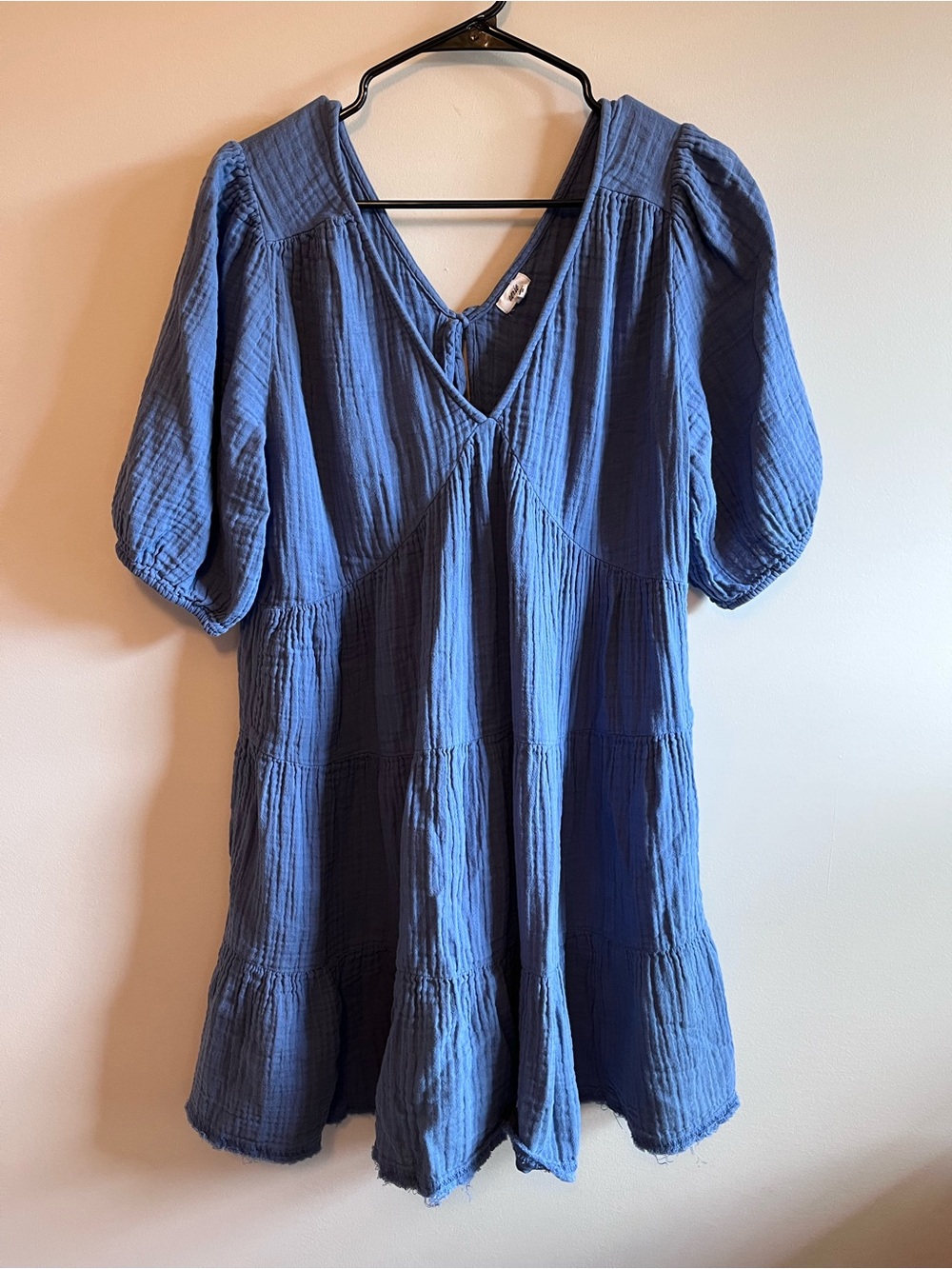 Aerie Blue V-Neck Tiered Puff-Sleeve Women's Mini Dress
